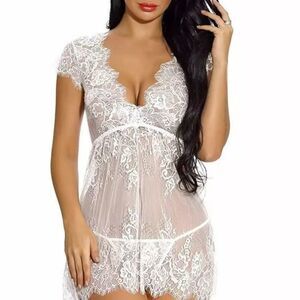 Eyelash Lace Babydoll Sleepwear Sheer Nightgown